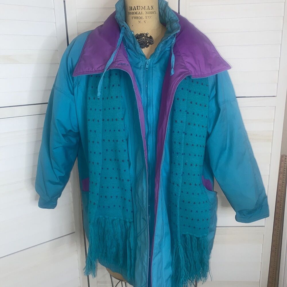 VTG New Image Women's Vintage Coat Size 18W Purple Green Jacket Cotton Nylon